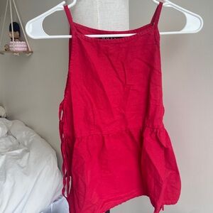 Red Sleeveless Apron Top with side ties